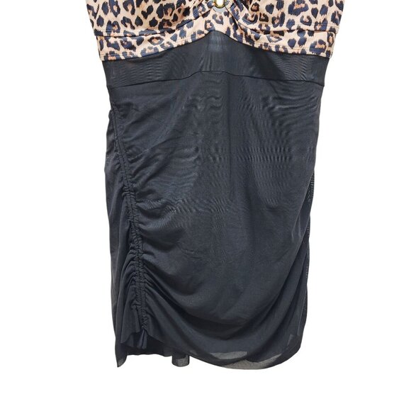 Leopard Print V-Neck Swim Dress With Ruched Sides & Built-In Bottoms Size XXL - Picture 4 of 7